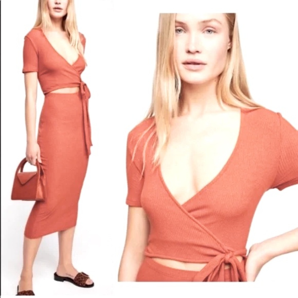 FP BEACH “Vroom Vroom” Midi Wrap Top Open Middle Dress